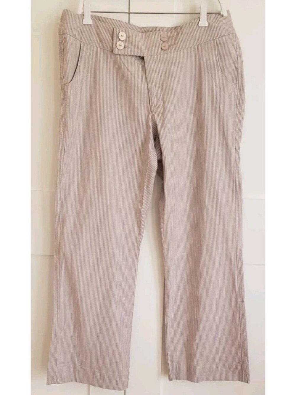 LEE ONE TRUE FIT BEIGE STRIPED BELOW WAIST PANTS JEANS SZ 14 MEDIUM